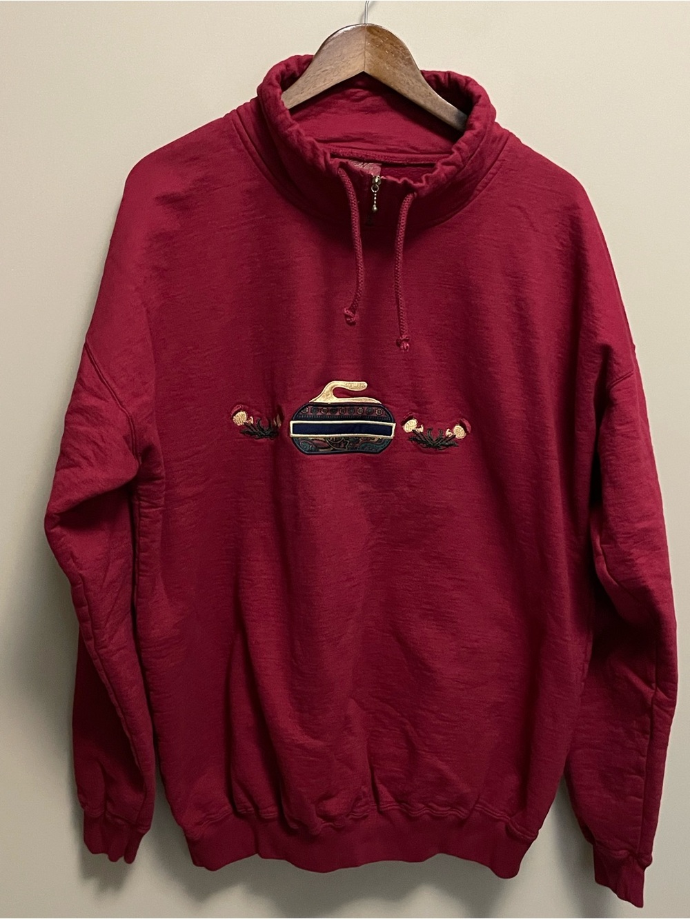 Gold Line Vintage Burgundy Quarter-Zip Mock Neck Curling Sweatshirt Men Women XL